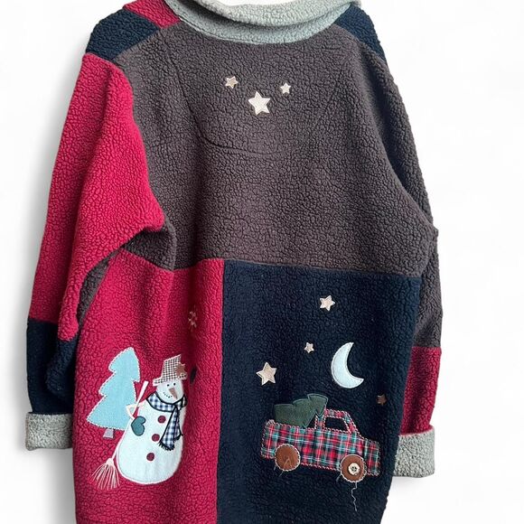 Rare vintage 2002 Patchwork Christmas Embellished Fleece Coat - Picture 3 of 8